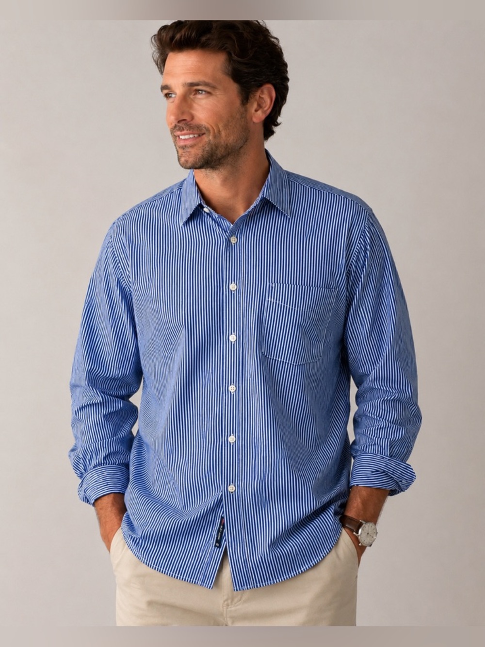 Tommy Hilfiger - Men's Striped Oeko-Tex Regular Fit Button Up - Size: 16 (32-33)